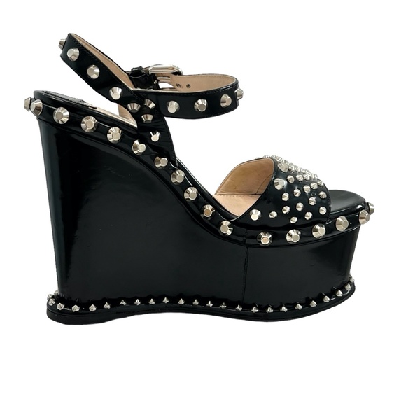 PRADA BLACK SPAZZOLATO STUDDED PLATFORM SANDAL - Picture 6 of 16